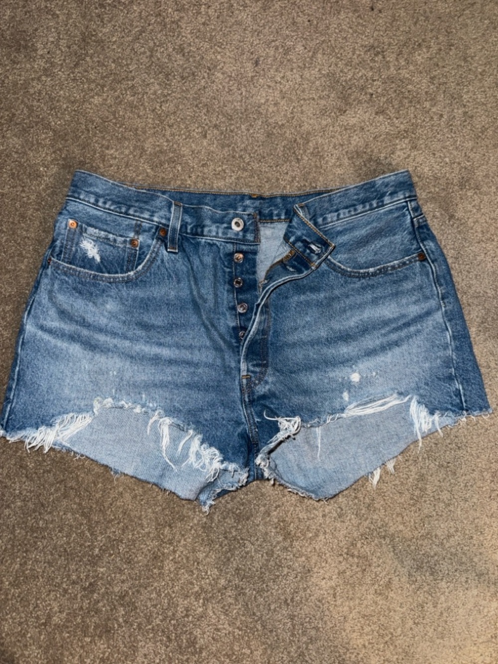 Levi's Distressed Blue Denim High-Rise Shorts